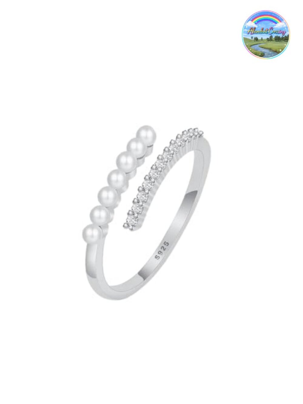 925 Sterling Silver Pearl Ring Adjustable Stackable Dainty Women's Jewelry